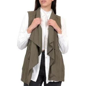 Jolt Olive Open Front Sleeveless Waterfall Draped Vest Jacket (Womens M)